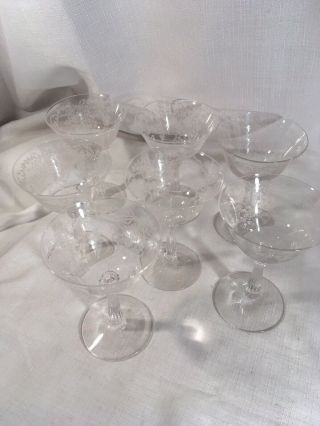 7 Fostoria Romance Champagne Etched 5 1/2 “ Tall Glassware Glasses Vintage