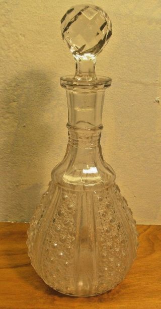 Vintage Pressed Glass Wine Decanter With Crystal Stopper