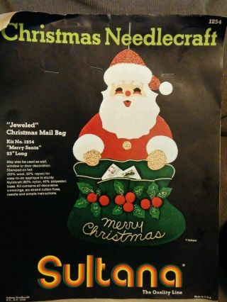 Sultana Vintage Christmas Needlecraft Jeweled Santa Mail Bag Missing Sequins