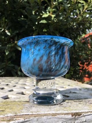 Vintage Kosta Boda Afors Studio Art Glass Bertil Vallien Blue Pedestal Bowl