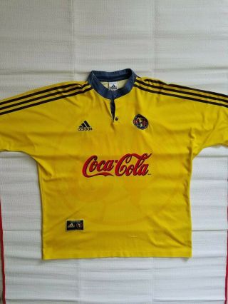 Vtg 90s Adidas Club America Home Jersey Yellow 1999 Mens Sz Xl Liga Mx Soccer