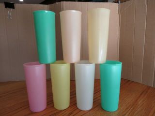 7 Vintage Pastel Tupperware 107 Tumblers 16 Oz Stackable Cups Usa
