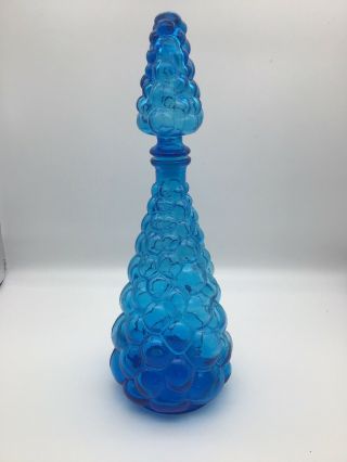 Vintage Retro Genie Bottle Decanter Blue Bubble Empoli Italian Glass 1960s