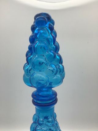 Vintage Retro Genie Bottle Decanter Blue Bubble Empoli Italian Glass 1960s 3