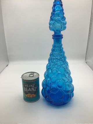 Vintage Retro Genie Bottle Decanter Blue Bubble Empoli Italian Glass 1960s 7