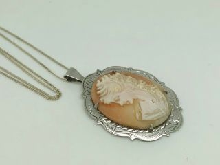 Vintage 1977 Ward Bros Sterling Silver Carved Shell Cameo Pendant & Necklace