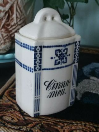 Vintage Blue & White Spice Jar Cannister Cinnamon Marked Germany Great