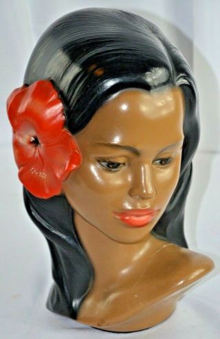 Vintage Marwal Hawaiian Hula Lady Head/bust With Flower Mid Century 9.  5”