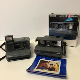 2 Vintage Polaroid Cameras Spectra 2 Af With Box & Gray Impulse