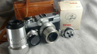 Vintage Argus C44 Rangefinder 35mm Camera 50mm F2.  8 & 100mm 3.  5 (gk8)