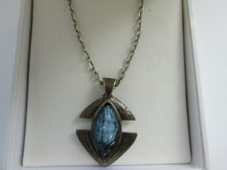 Vintage Signed Miracle Scottish Celtic Silver Blue Glass Pendant Necklace