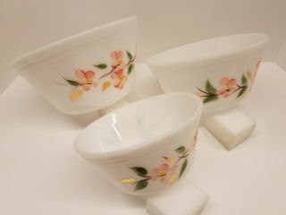 Vintage Federal Nesting Mixing Bowls Set Of 3 Hand Painted Peach Flower Gold