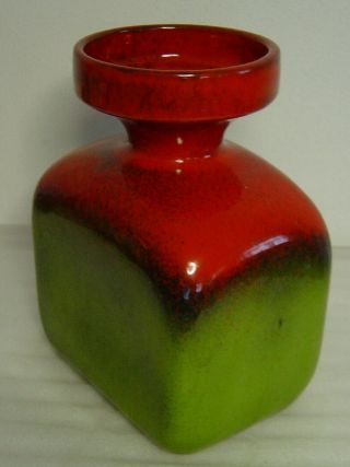 Large Vtg 60s/70s Green And Red Pop Art Pottery Vase