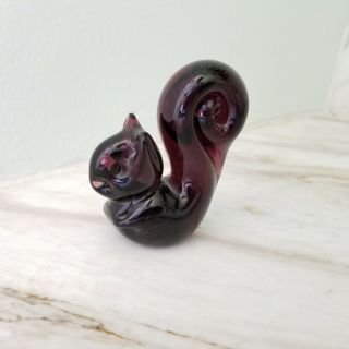 Hand Blown Vintage Amethyst Glass Squirrel Paperweight Figurine Purple Glass