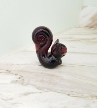 Hand Blown Vintage Amethyst Glass Squirrel Paperweight Figurine Purple Glass 2