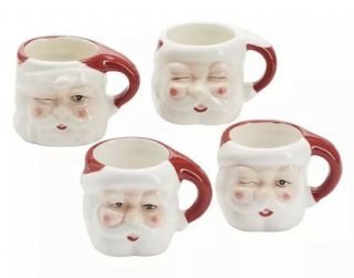 Pottery Barn SANTA FIGURAL MUGS - SET OF 4 Vintage Inspired Christmas 4