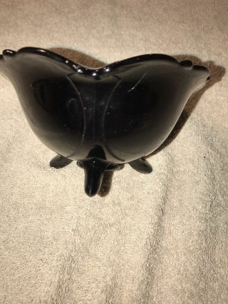 Vintage Black Glass Amethyst Glass Bowl,  Tripod Feet 1930s Depression Glass