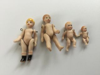 4 Vintage Miniature Jointed Bisque Dolls House Dolls