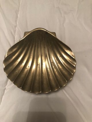 Vintage Brass Clam Shell Home Decor Ashtray Trinket Change Dish 5” X 5.  5”x 3”