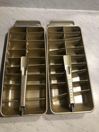 2 Vintage Metal Frigidaire Quickube Aluminum Ice Cube Trays W/lift Handle
