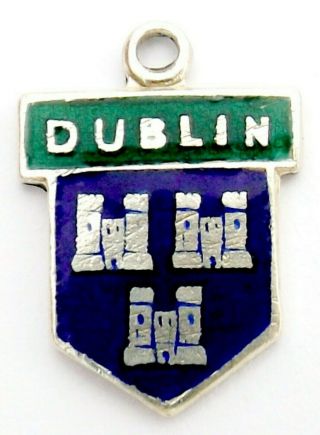 Dublin Ireland Vintage Sterling Silver Enamel Travel Charm Hallmarked 1956