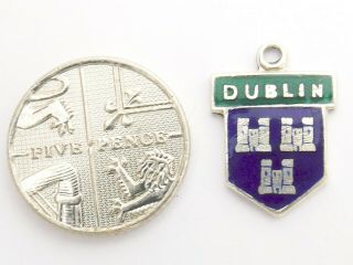 Dublin Ireland vintage sterling silver enamel travel charm hallmarked 1956 2