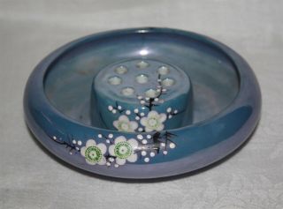ThriftCHI Vintage Flower Frog Ceramic Luster Finish 8 Hole Circular w Basin 2