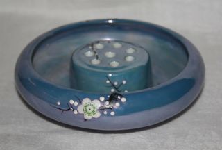 ThriftCHI Vintage Flower Frog Ceramic Luster Finish 8 Hole Circular w Basin 5