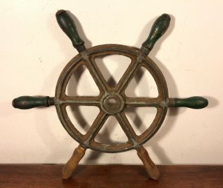 Vintage Nautical Marine 15” Ships Wheel W Wood Handles