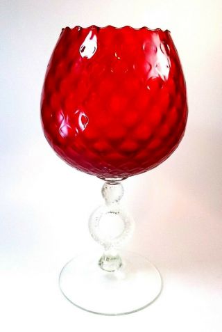 Vintage Empoli Ruby Red Thumbprint Italian Glass Apothecary Jar Vase 11.  5 "
