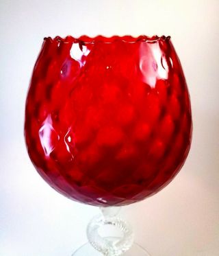 Vintage Empoli Ruby Red Thumbprint Italian Glass Apothecary Jar vase 11.  5 