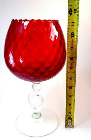 Vintage Empoli Ruby Red Thumbprint Italian Glass Apothecary Jar vase 11.  5 