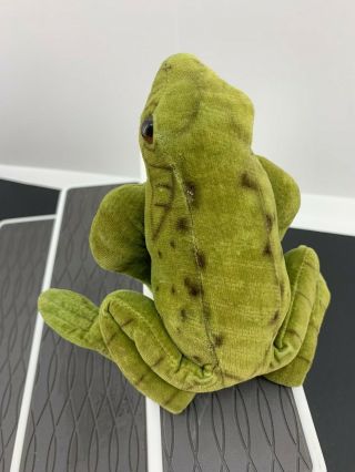 Vintage Velvet Steiff Stuffed Frog Froggy With Button ID Plush 5.  5 