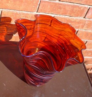 Vintage Murano Art Glass Vase Brick Red with Swirls 3