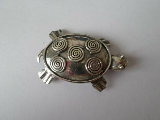 Vintage Circa Mid To Late 20th Century Sterling Silver Turtle Brooch