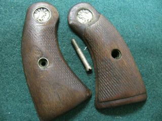 Vintage Early Colt Wooden Grips W/ Silver Indented Medallions