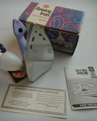 Vtg Ge Purple Sewing Iron F 87 Sew Press Featherweight Quilters Lavender