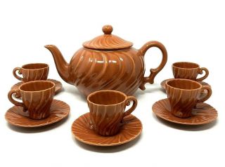 Vintage Franciscan Coronado Swirl Teapot And 5 Demitasses