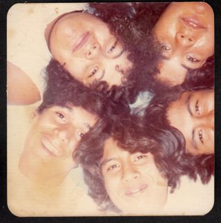 Fantastic Football Huddle Point Of View Curly Hair Boys 1970s Vintage Photo