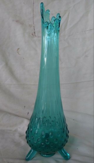 Vintage Viking Glass Blue 3 - Footed Swung 11.  5 " Tall Bud Vase Mcm Art Glass