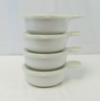 Vintage Corning Ware Set Of 4 White 15oz Grab - It Bowls With Clear Plastic Lids