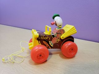 Vintage Fisher Price Jalopy Toy Circus Clown In Car Pull 724 1965