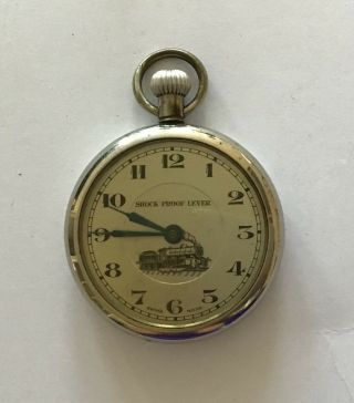 Vintage Locomotive Swiss Made Shock - Proof Lever Pocket Watch - Repair Or Parts