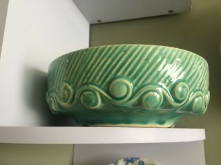 Vintage 1940 ' s McCoy Pottery USA TURQUOISE Green Glazed Round 7  Planter BOWL 4