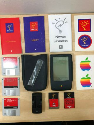 Vtg Apple Newton Messagepad Model H1000 W/ Cards,  Manuals,  Stickers Parts Repair
