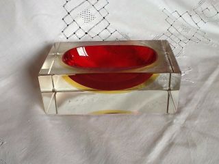 Vintage Italian Red Yellow Clear Cased Glass Bowl Murano Mid Century Glass