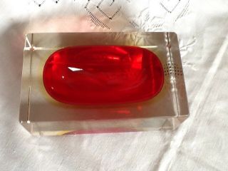 Vintage Italian Red Yellow Clear Cased Glass Bowl Murano Mid Century Glass 2