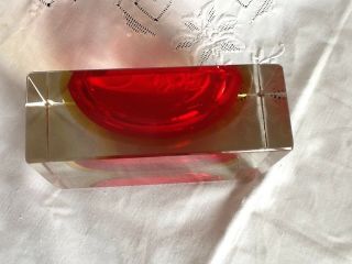 Vintage Italian Red Yellow Clear Cased Glass Bowl Murano Mid Century Glass 3