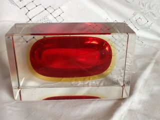 Vintage Italian Red Yellow Clear Cased Glass Bowl Murano Mid Century Glass 4