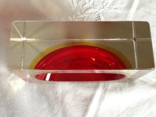 Vintage Italian Red Yellow Clear Cased Glass Bowl Murano Mid Century Glass 7